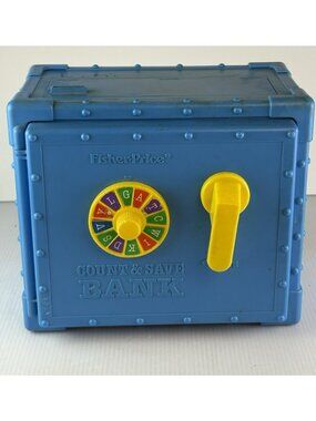 RARE Vintage 1989 Fisher Price Count & Save Bank/Safe Coin Sorting Toy Blue USA